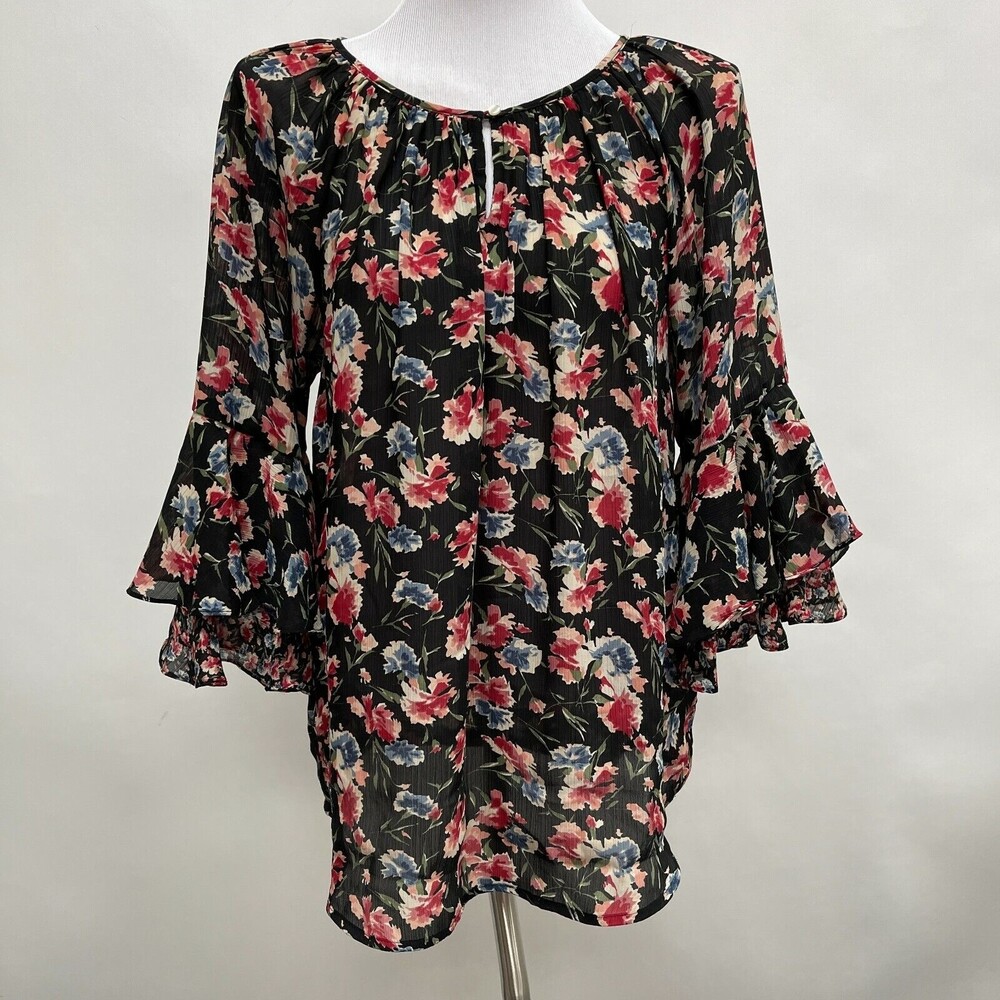 Chaps Women's Top Large Black Blue Red Green Multicolor‎ Floral